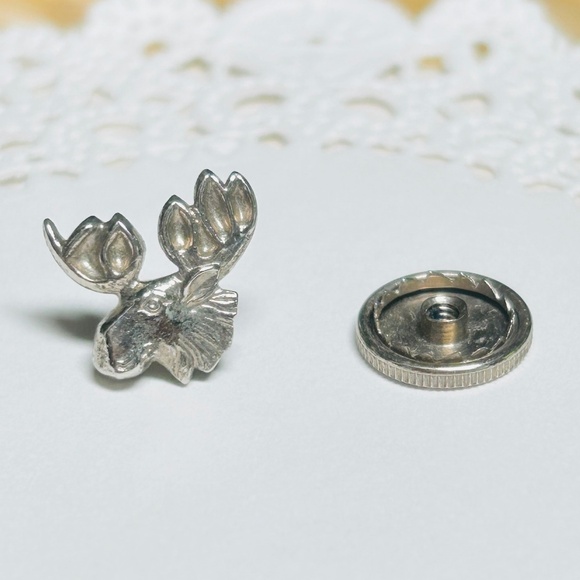 Solid Sterling Silver Vintage Moose Lodge Lapel Pin Tie Tac, with Screw Back. - Picture 1 of 13